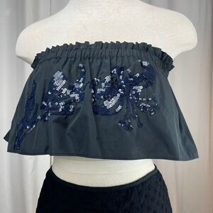TANYA TAYLOR Womens (M) Crop Tube‎ Top Zoya Ruffled Strapless Sequin Whimsygoth